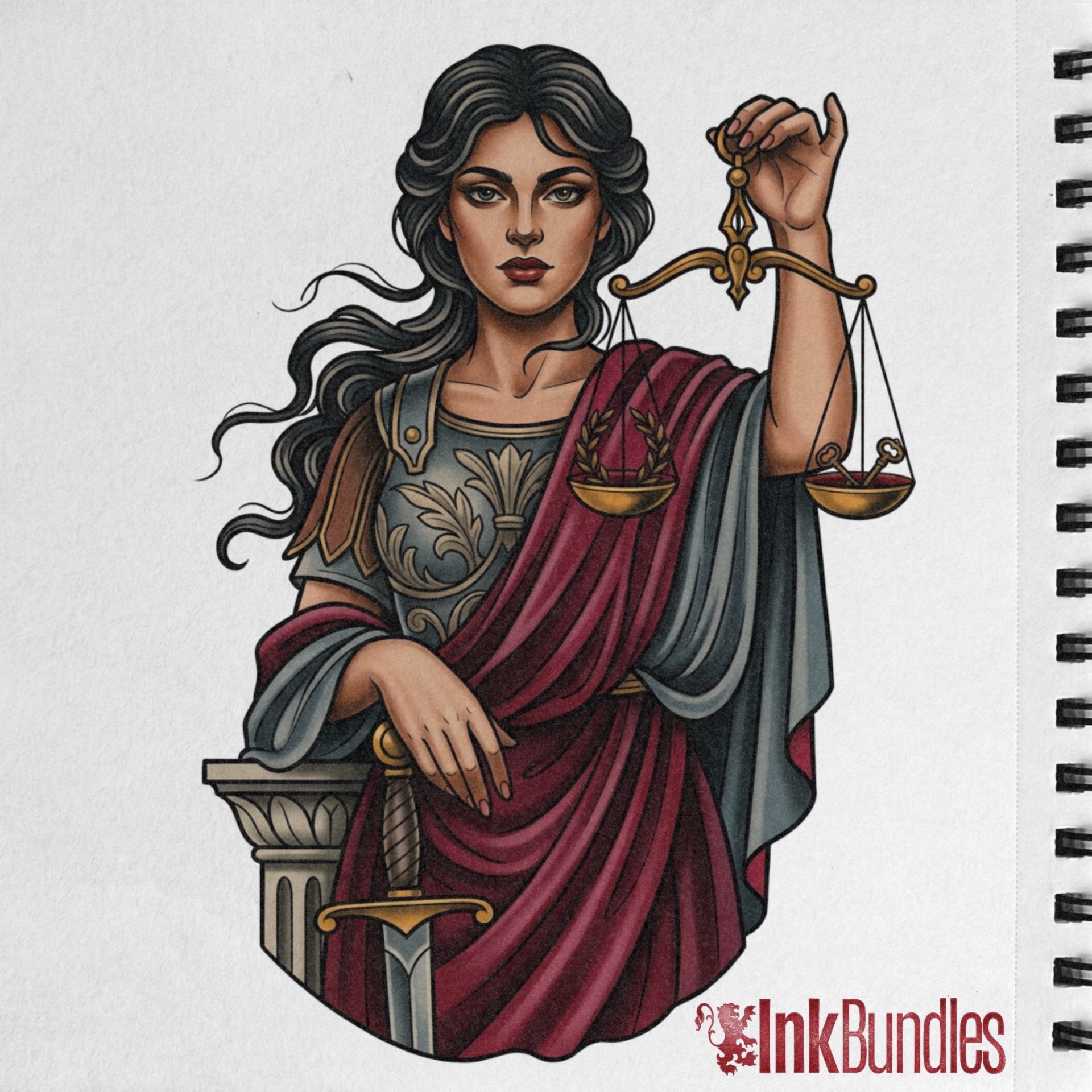 Lady Justice — original tattoo flash by Inkbundles
