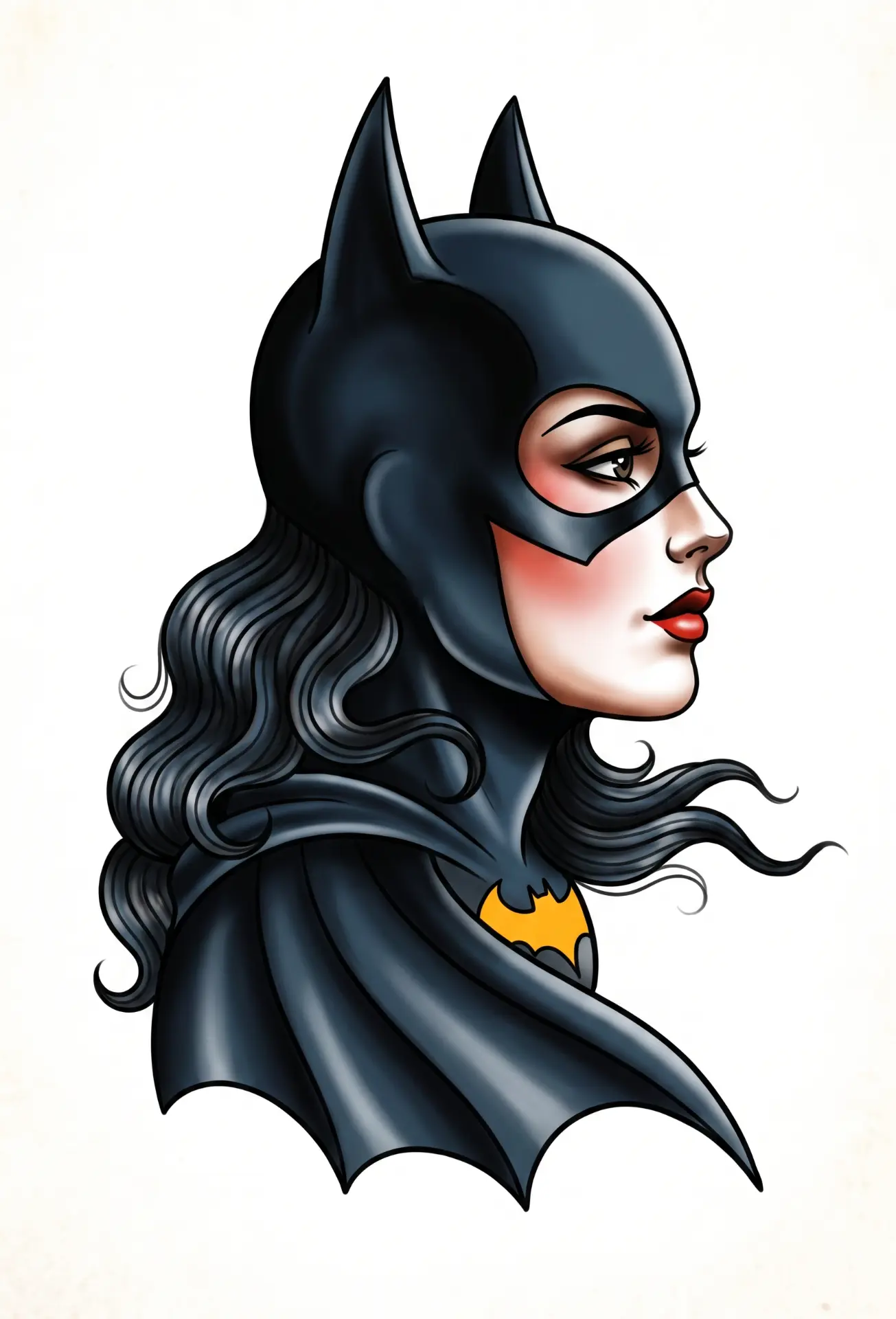 Neo-traditional Batgirl profile tattoo design